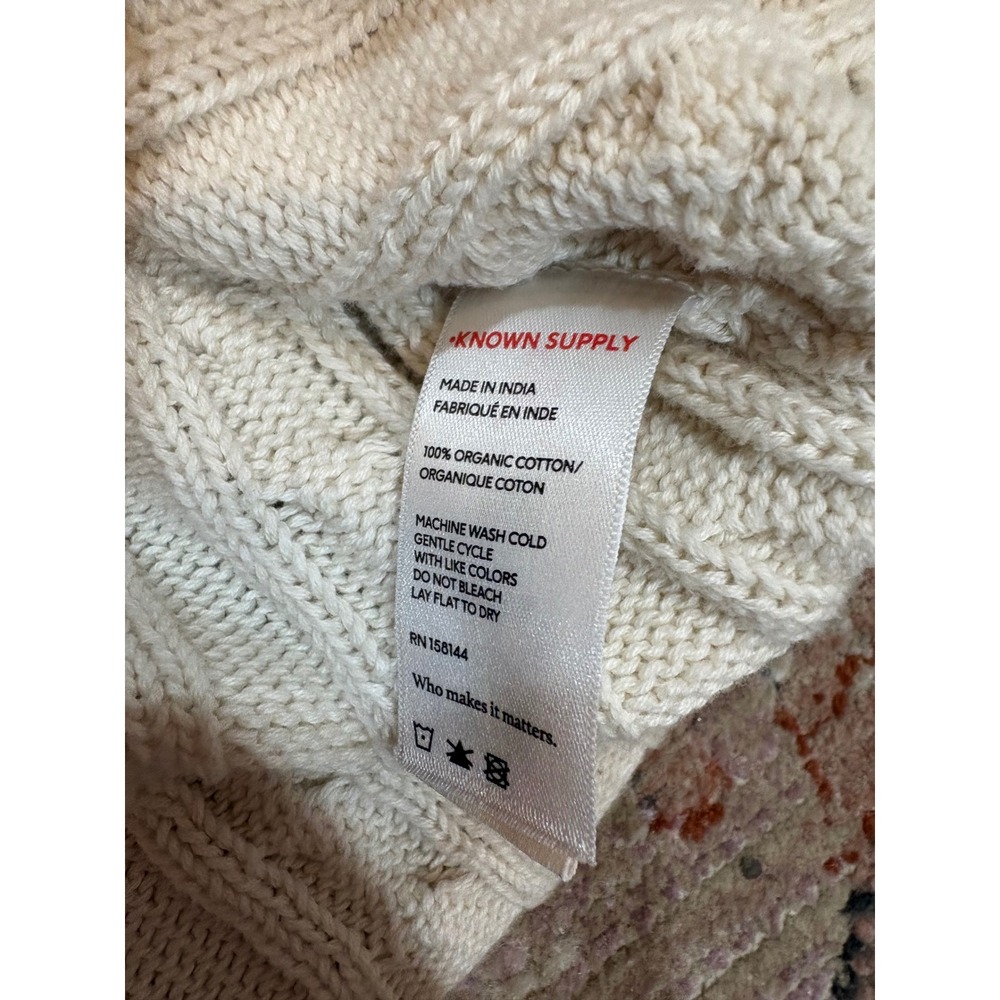 Known Supply Organic Cotton Cable Knit V-Neck Cropped Sweater Cream White S - Picture 6 of 7
